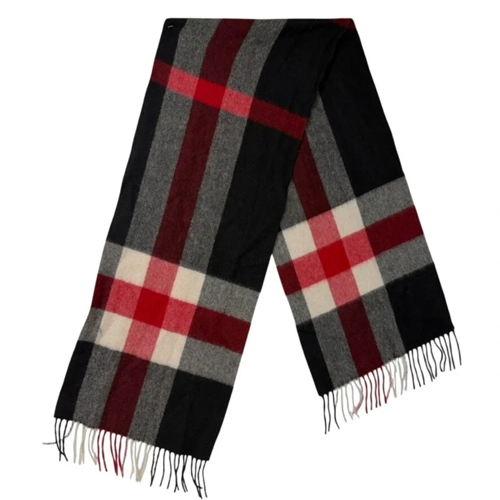 Classic Plaid‎ Scarf Black Red Cream Gray Fringe Winter Fashion Accessory